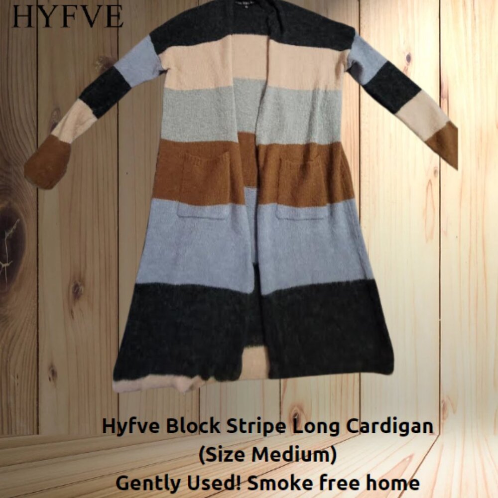 HYFVE Color Block Stripe Long Cardigan Sweater Size Medium